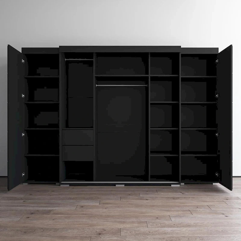 Set armadio a 3 ante con frontale in vetro Grigio/Nero/Bianco e finitura opaca