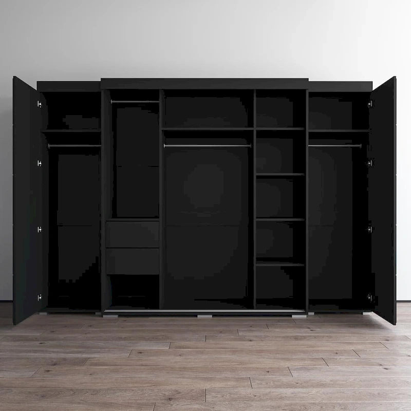Set armadio a 3 ante con frontale in vetro Grigio/Nero/Bianco e finitura opaca