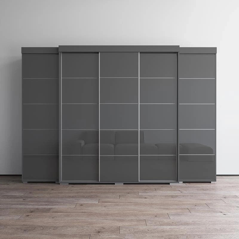 Set armadio a 3 ante con frontale in vetro Grigio/Nero/Bianco e finitura opaca