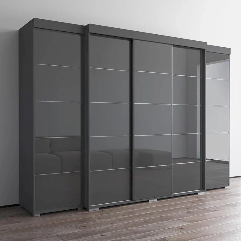 Set armadio a 3 ante con frontale in vetro Grigio/Nero/Bianco e finitura opaca