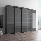 Set armadio a 3 ante con frontale in vetro Grigio/Nero/Bianco e finitura opaca