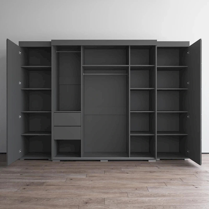 Set armadio a 3 ante con frontale in vetro Grigio/Nero/Bianco e finitura opaca