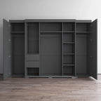 Set armadio a 3 ante con frontale in vetro Grigio/Nero/Bianco e finitura opaca