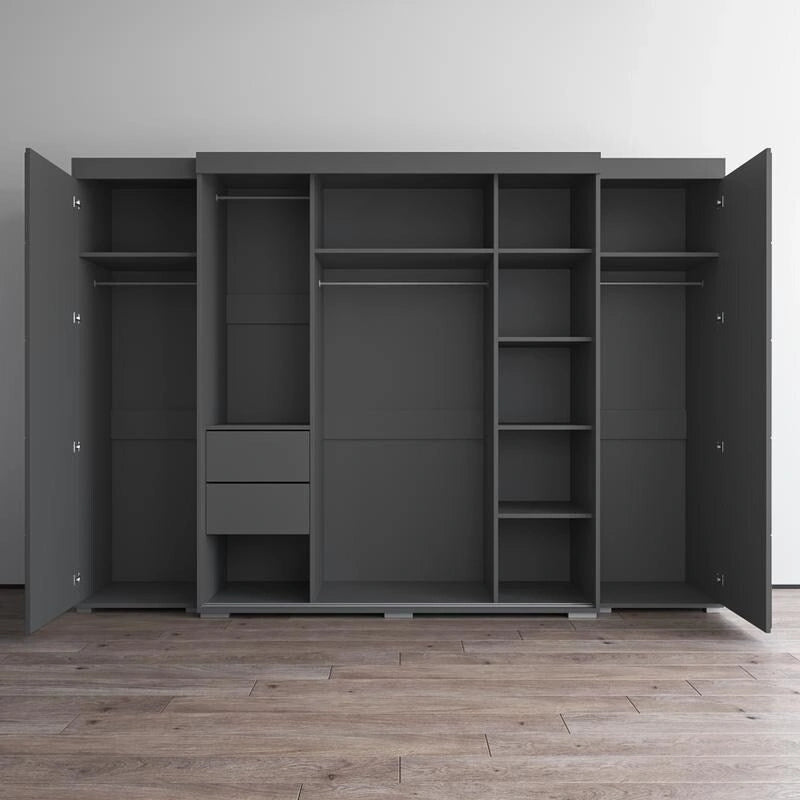 Set armadio a 3 ante con frontale in vetro Grigio/Nero/Bianco e finitura opaca