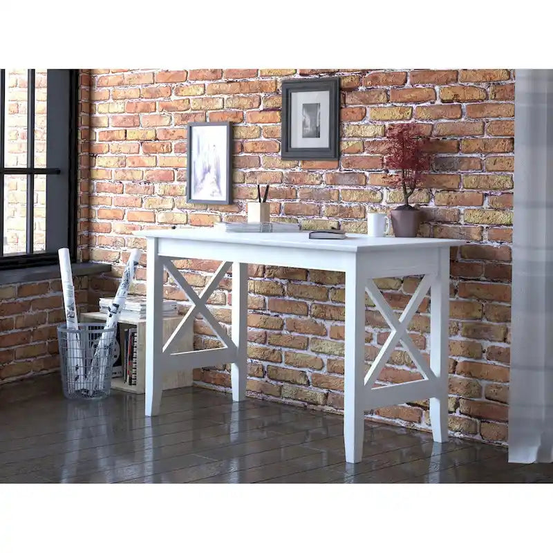 Scrivania con Stazione di Ricarica, Noce/Bianco, Singola, 48"L