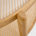 Tavolino rotondo a doppio strato in legno naturale, vetro temperato e ripiano in stile rattan, 1 persona