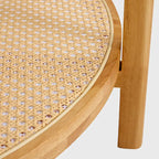Tavolino rotondo a doppio strato in legno naturale, vetro temperato e ripiano in stile rattan, 1 persona