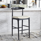 Sgabello da bar con schienale in legno curvato nero e crema, 76 cm H, seduta singola