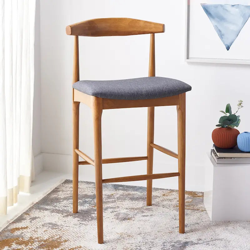 Sgabello da bar con schienale in legno curvato nero e crema, 76 cm H, seduta singola