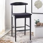 Sgabello da bar con schienale in legno curvato nero e crema, 76 cm H, seduta singola