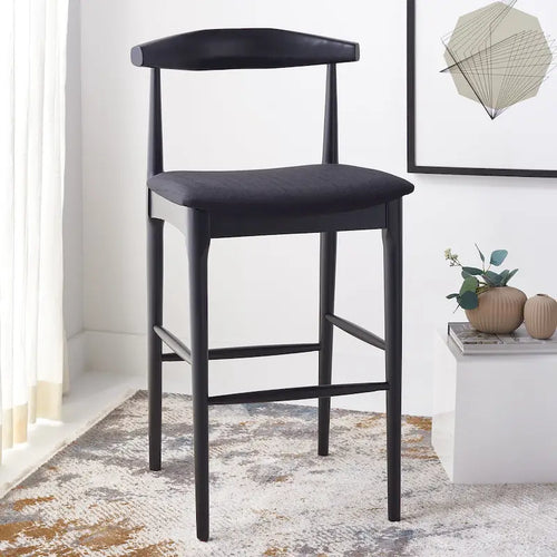 Sgabello da bar con schienale in legno curvato nero e crema, 76 cm H, seduta singola