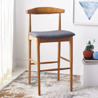 Sgabello da bar con schienale in legno curvato nero e crema, 76 cm H, seduta singola
