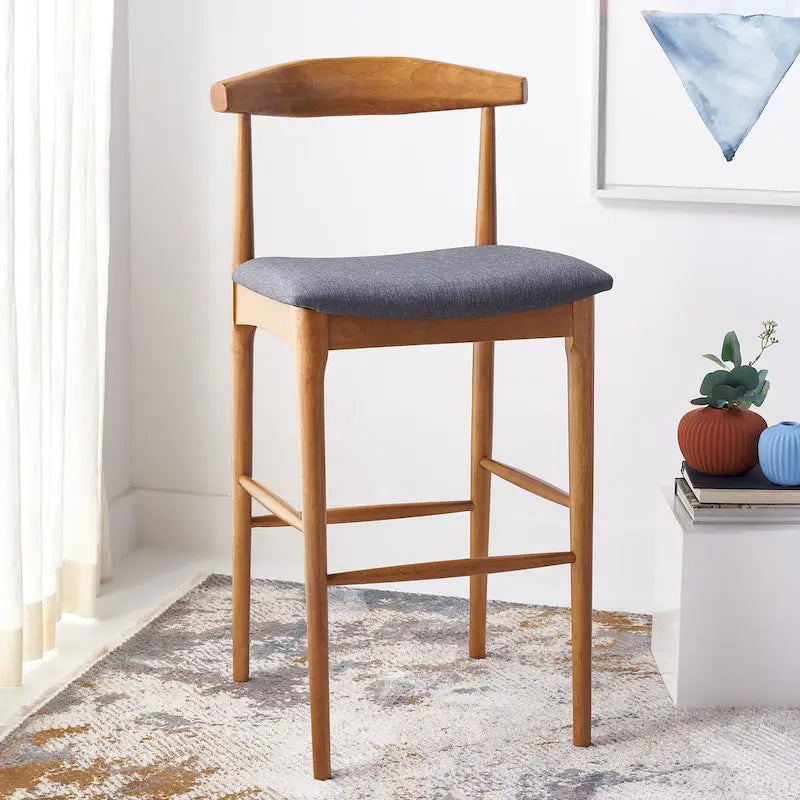 Sgabello da bar con schienale in legno curvato nero e crema, 76 cm H, seduta singola