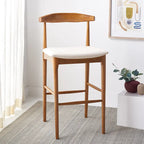 Sgabello da bar con schienale in legno curvato nero e crema, 76 cm H, seduta singola