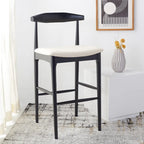 Sgabello da bar con schienale in legno curvato nero e crema, 76 cm H, seduta singola