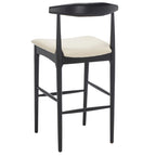 Sgabello da bar con schienale in legno curvato nero e crema, 76 cm H, seduta singola