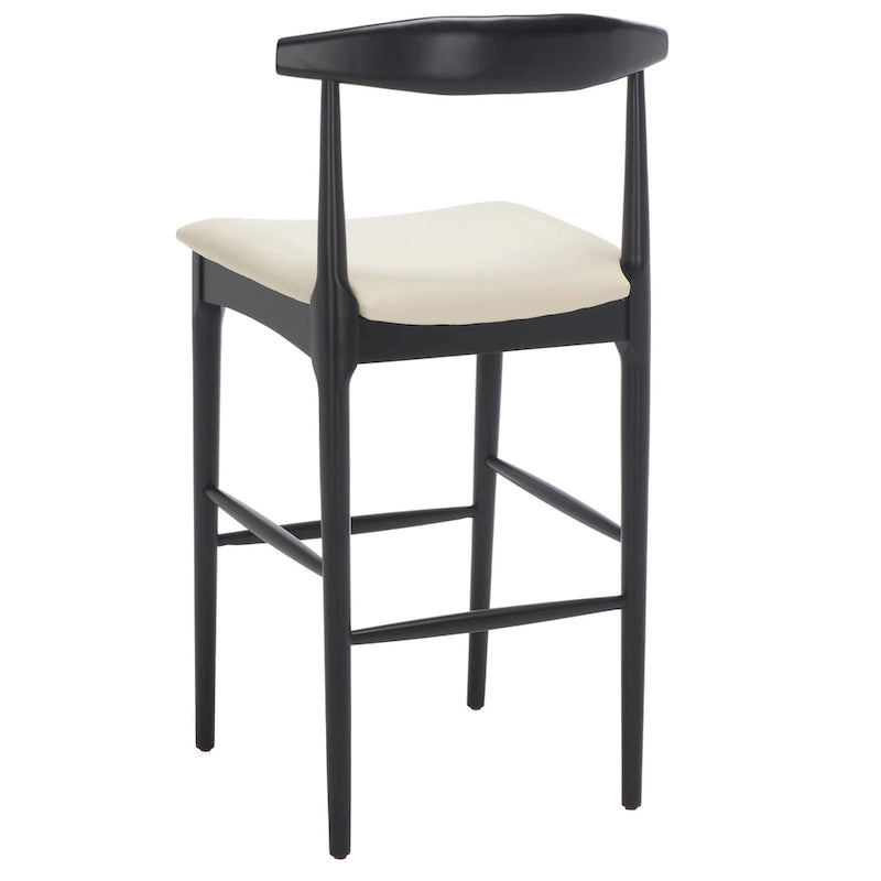 Sgabello da bar con schienale in legno curvato nero e crema, 76 cm H, seduta singola