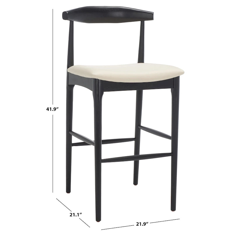 Sgabello da bar con schienale in legno curvato nero e crema, 76 cm H, seduta singola