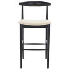 Sgabello da bar con schienale in legno curvato nero e crema, 76 cm H, seduta singola