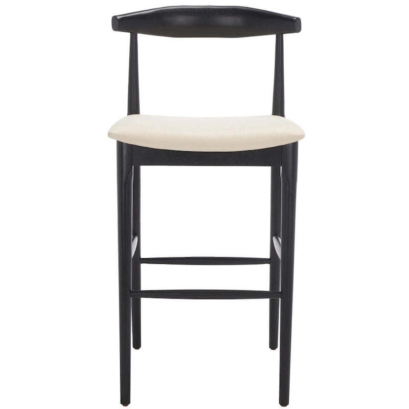 Sgabello da bar con schienale in legno curvato nero e crema, 76 cm H, seduta singola