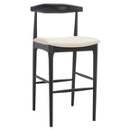 Sgabello da bar con schienale in legno curvato nero e crema, 76 cm H, seduta singola