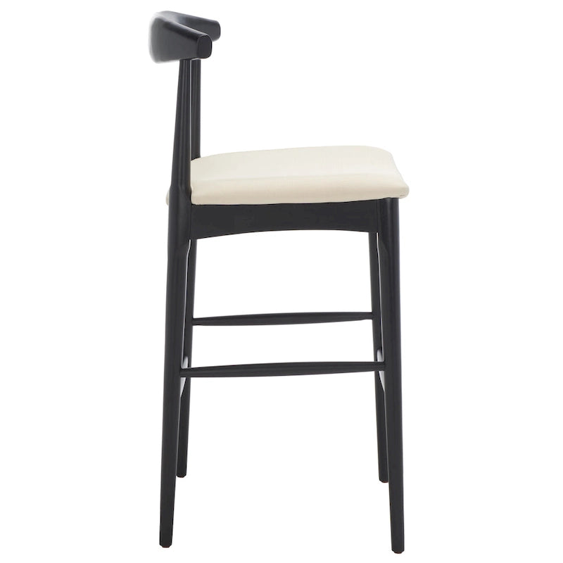 Sgabello da bar con schienale in legno curvato nero e crema, 76 cm H, seduta singola
