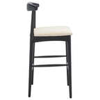 Sgabello da bar con schienale in legno curvato nero e crema, 76 cm H, seduta singola