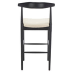 Sgabello da bar con schienale in legno curvato nero e crema, 76 cm H, seduta singola