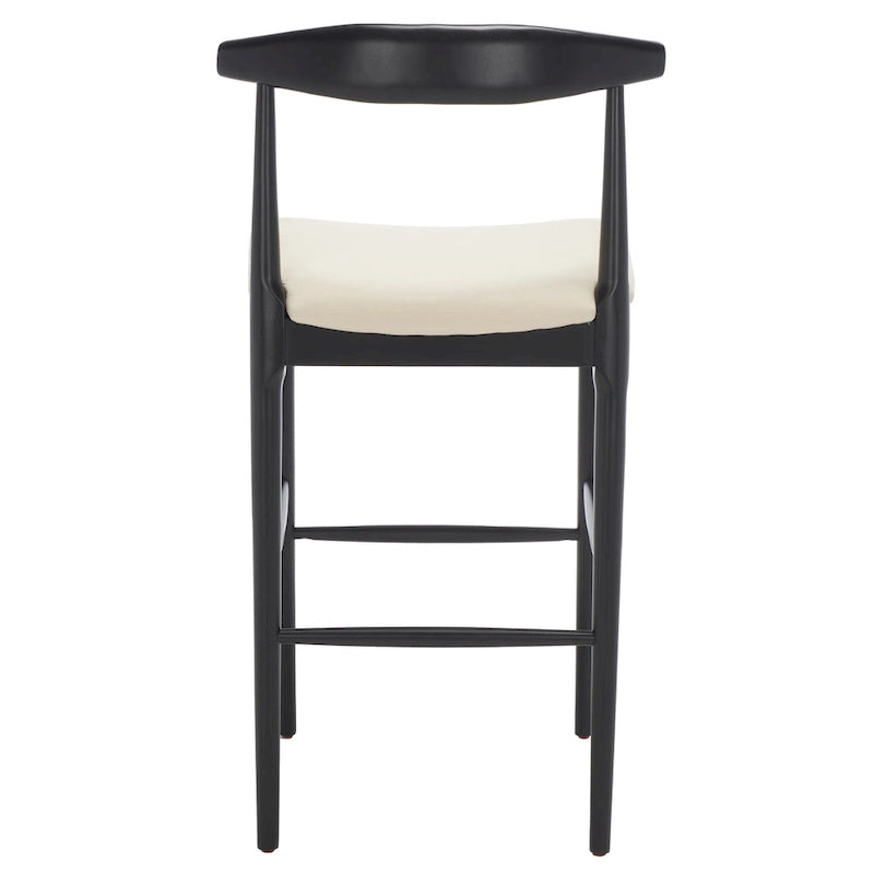 Sgabello da bar con schienale in legno curvato nero e crema, 76 cm H, seduta singola