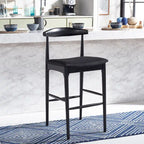 Sgabello da bar con schienale in legno curvato nero e crema, 76 cm H, seduta singola
