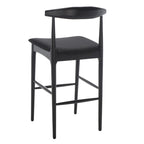 Sgabello da bar con schienale in legno curvato nero e crema, 76 cm H, seduta singola