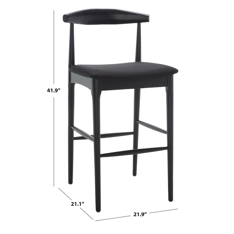Sgabello da bar con schienale in legno curvato nero e crema, 76 cm H, seduta singola