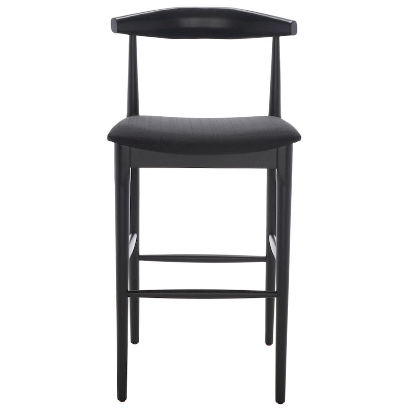 Sgabello da bar con schienale in legno curvato nero e crema, 76 cm H, seduta singola