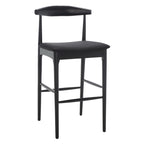 Sgabello da bar con schienale in legno curvato nero e crema, 76 cm H, seduta singola