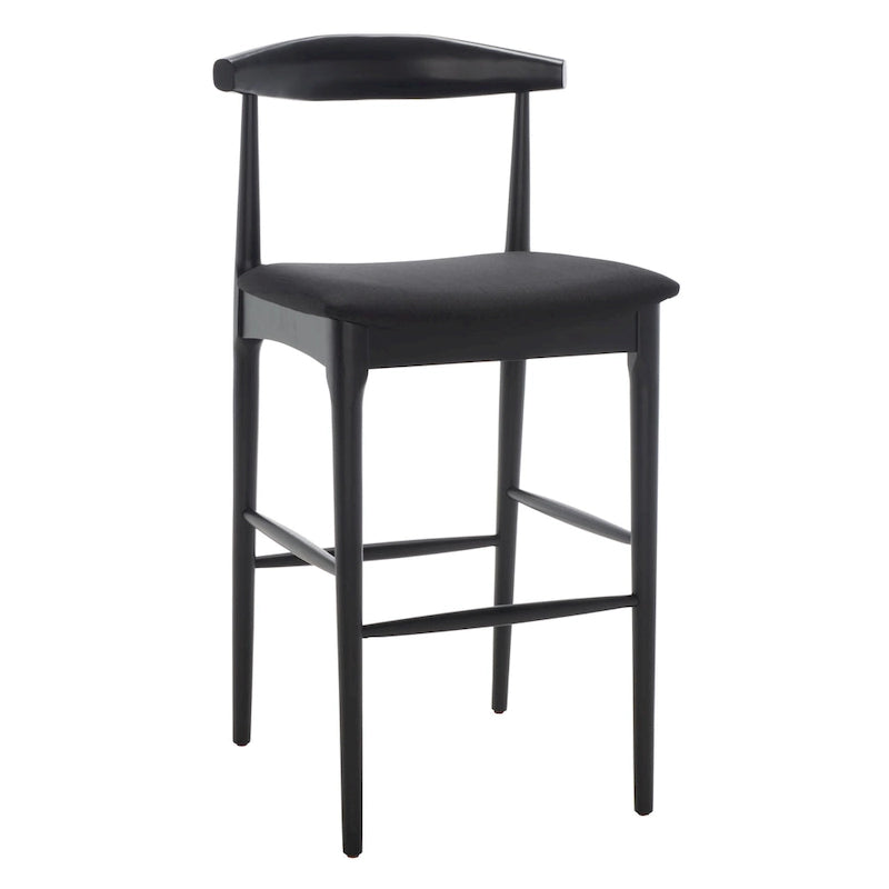 Sgabello da bar con schienale in legno curvato nero e crema, 76 cm H, seduta singola