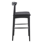Sgabello da bar con schienale in legno curvato nero e crema, 76 cm H, seduta singola