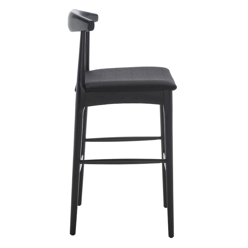 Sgabello da bar con schienale in legno curvato nero e crema, 76 cm H, seduta singola