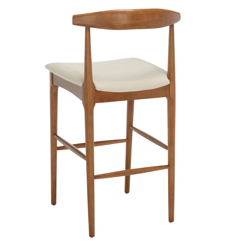 Sgabello da bar con schienale in legno curvato nero e crema, 76 cm H, seduta singola