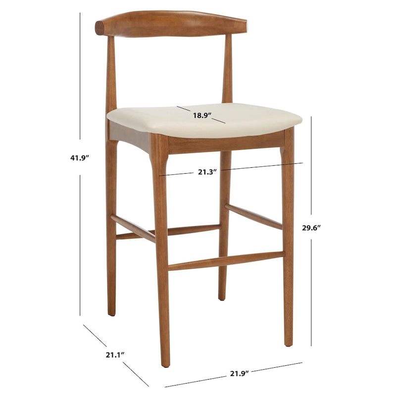 Sgabello da bar con schienale in legno curvato nero e crema, 76 cm H, seduta singola