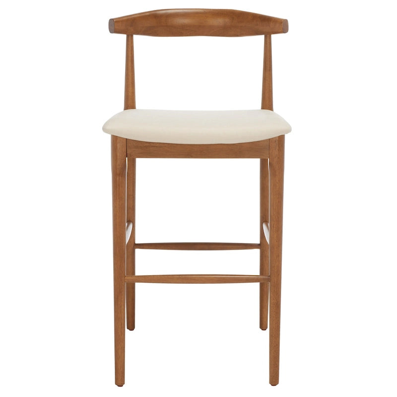 Sgabello da bar con schienale in legno curvato nero e crema, 76 cm H, seduta singola