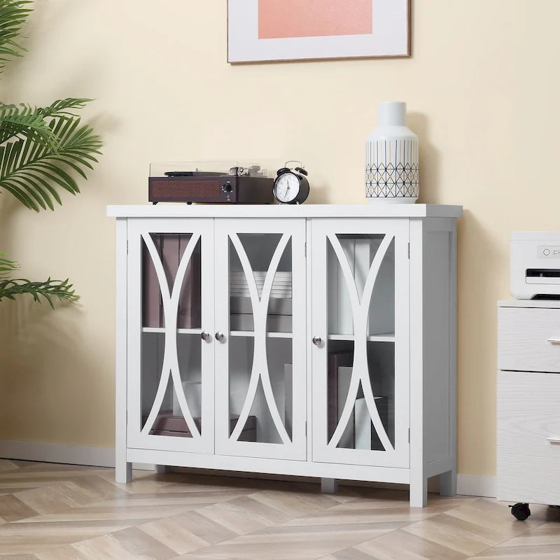 Credenza a buffet con ante in vetro a 2 ante grigio/bianco, montaggio singolo