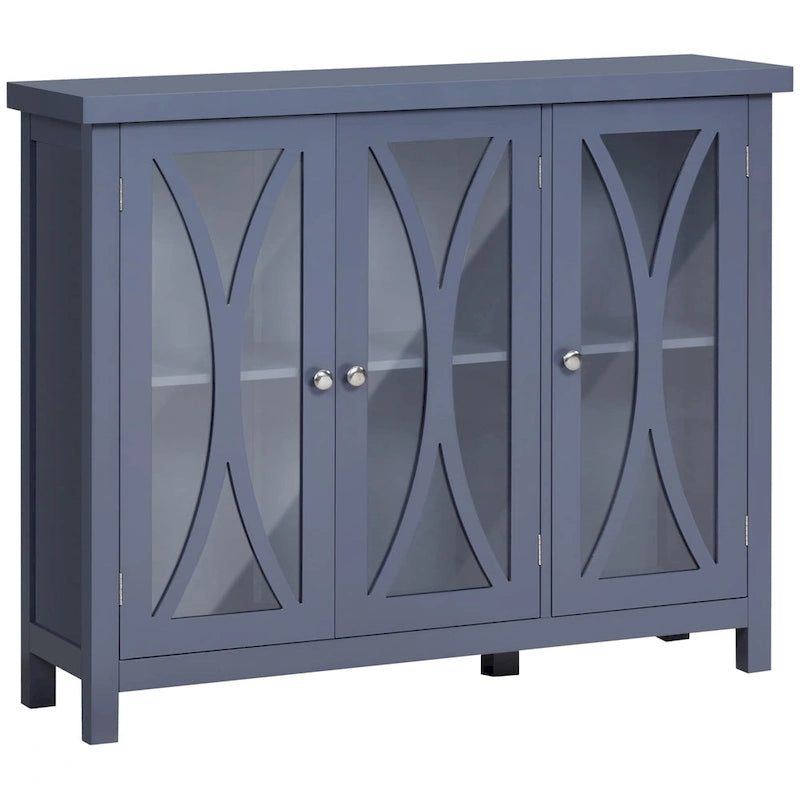 Credenza a buffet con ante in vetro a 2 ante grigio/bianco, montaggio singolo