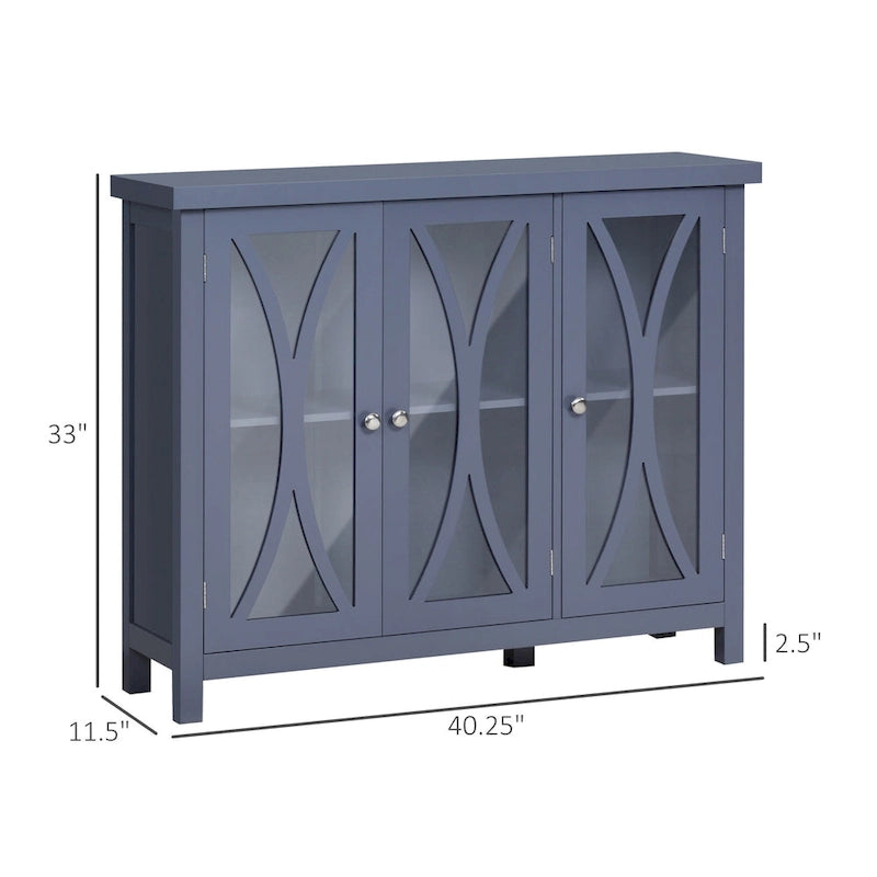 Credenza a buffet con ante in vetro a 2 ante grigio/bianco, montaggio singolo