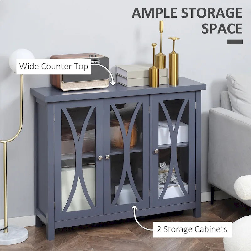 Credenza a buffet con ante in vetro a 2 ante grigio/bianco, montaggio singolo