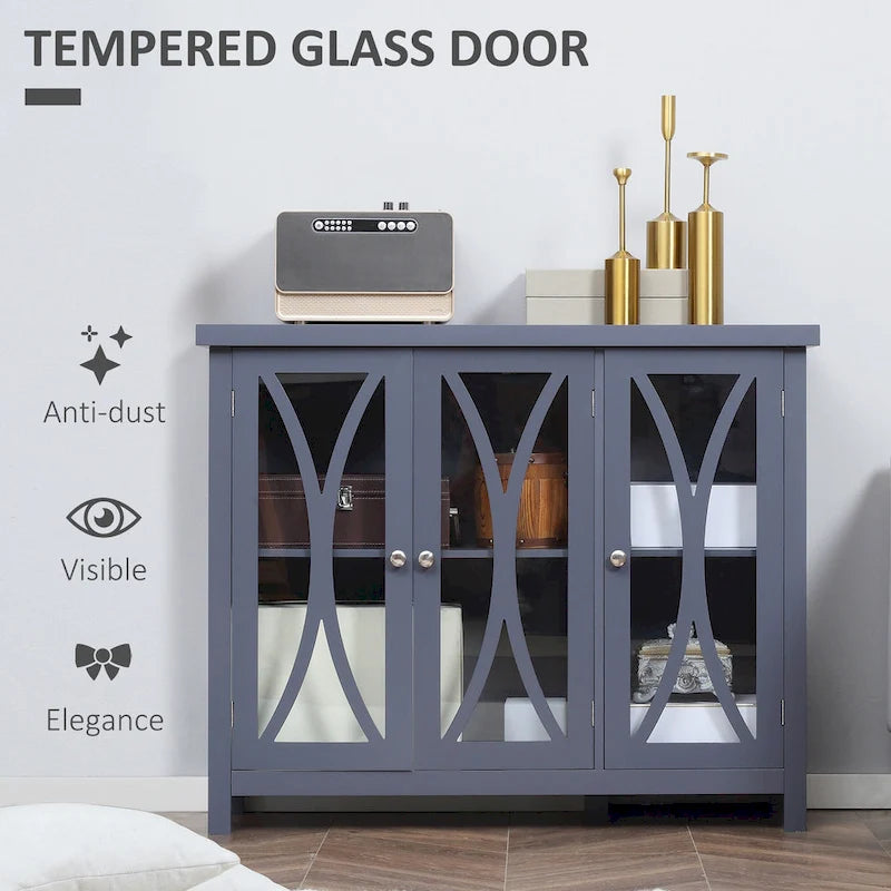 Credenza a buffet con ante in vetro a 2 ante grigio/bianco, montaggio singolo