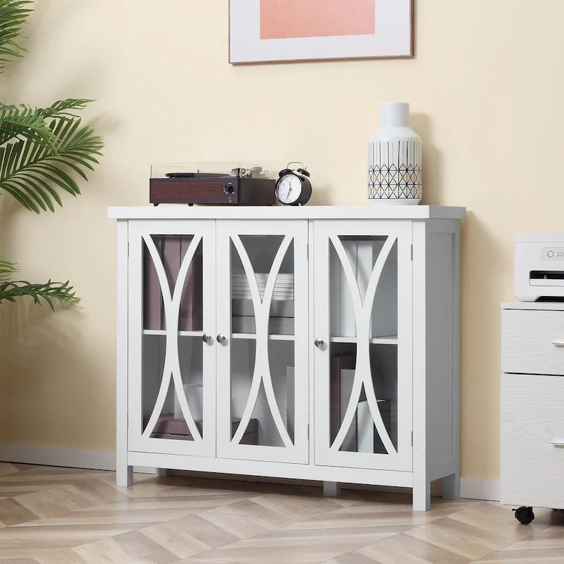 Credenza a buffet con ante in vetro a 2 ante grigio/bianco, montaggio singolo