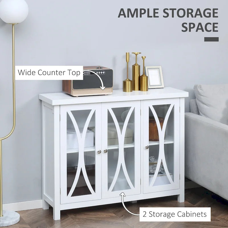 Credenza a buffet con ante in vetro a 2 ante grigio/bianco, montaggio singolo