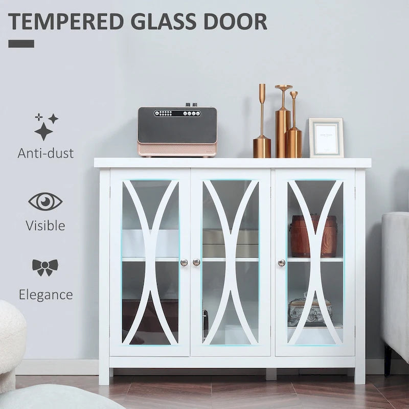 Credenza a buffet con ante in vetro a 2 ante grigio/bianco, montaggio singolo