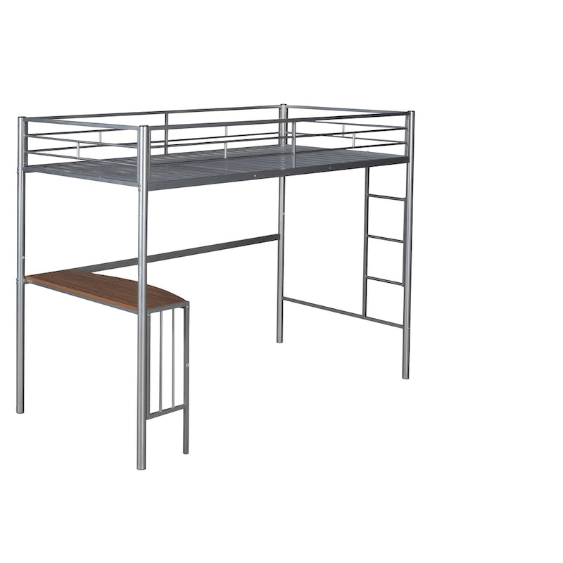 Letto a castello in metallo bianco metallizzato con scrivania, scaletta e doghe, due posti letto