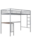 Letto a castello in metallo bianco metallizzato con scrivania, scaletta e doghe, due posti letto